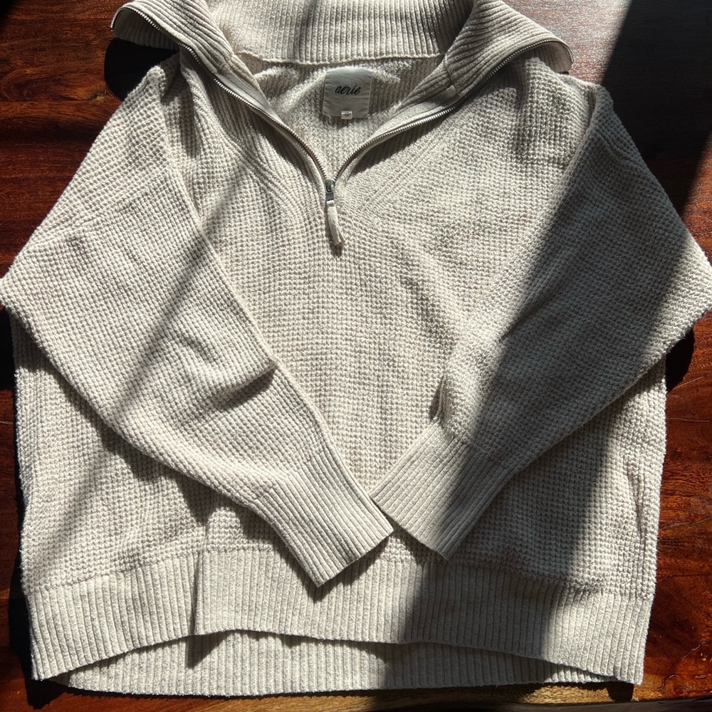 Aerie Women's Cream Zip-Up Sweater